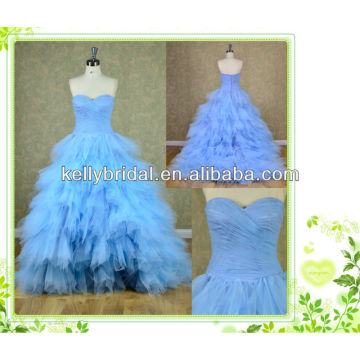 2014 new style blue tulle bridal gown with sweathreat neckline
